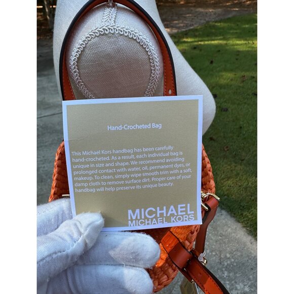 Michael Kors Quinn Extra Small North South Straw Tote Orange Punch 32S5GQNC0W - Picture 5 of 16